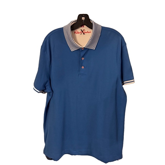 Robert Graham Mens Tailored Fit Polo Shirt Blue White Accents Size 2XL - Picture 3 of 13